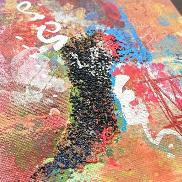 Scripting 2 - Original Wall Art Liquid Oil Paint & Marker Signed Painting 6”x8” - Picture 3 of 10